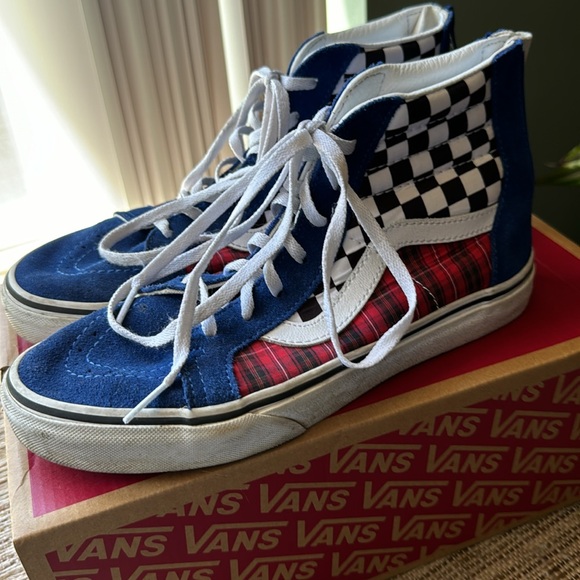 Vans Sk8 Hi Zip Plaid Checkerboard Sneakers - Picture 2 of 4